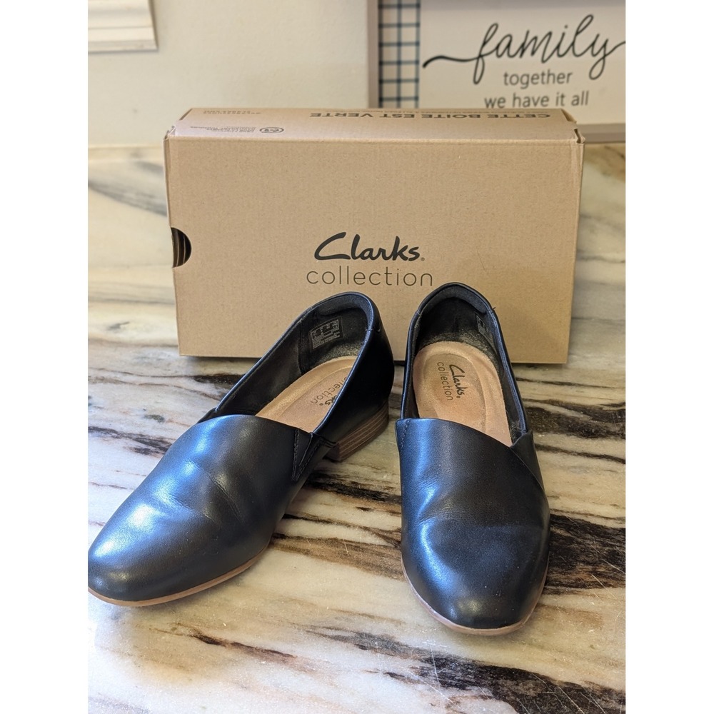 Clarks Juliet Palm Black Leather Loafers Womens 8 M Ultimate Comfort Slip On